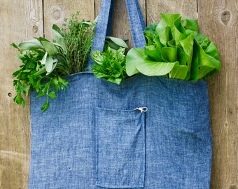 Hemp Organic Cotton Indigo Blue Market Bag - Ready to Ship - Gift for Mom - Earth Friendly - Farmer's Market