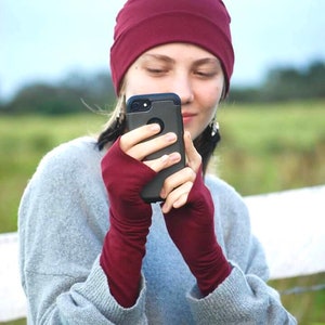 Fingerless Gloves Red Eco Friendly Organic Clothing Sustainable Gifts for Teens Stocking Stuffer image 4