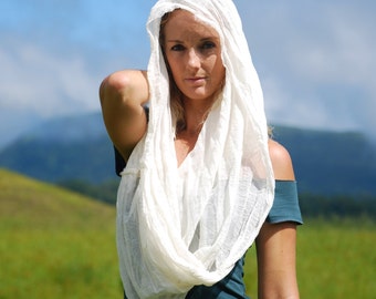 Gauze Infinity Scarf - Light Weight Scarf - Wrap - Natural Color Summer Scarf - Shawl - Rustic - Festival