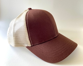 Trucker Hat - Brown and Creme Color Eco Trucker Organic/ Recycled Cap - Eco Friendly - Gifts for Men - Unisex Gifts