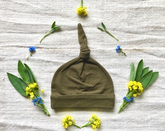 Baby Knot Hat - Olive Green Color - Organic Jersey -  Eco Friendly  - Newborn - Baby Shower - Summer Baby