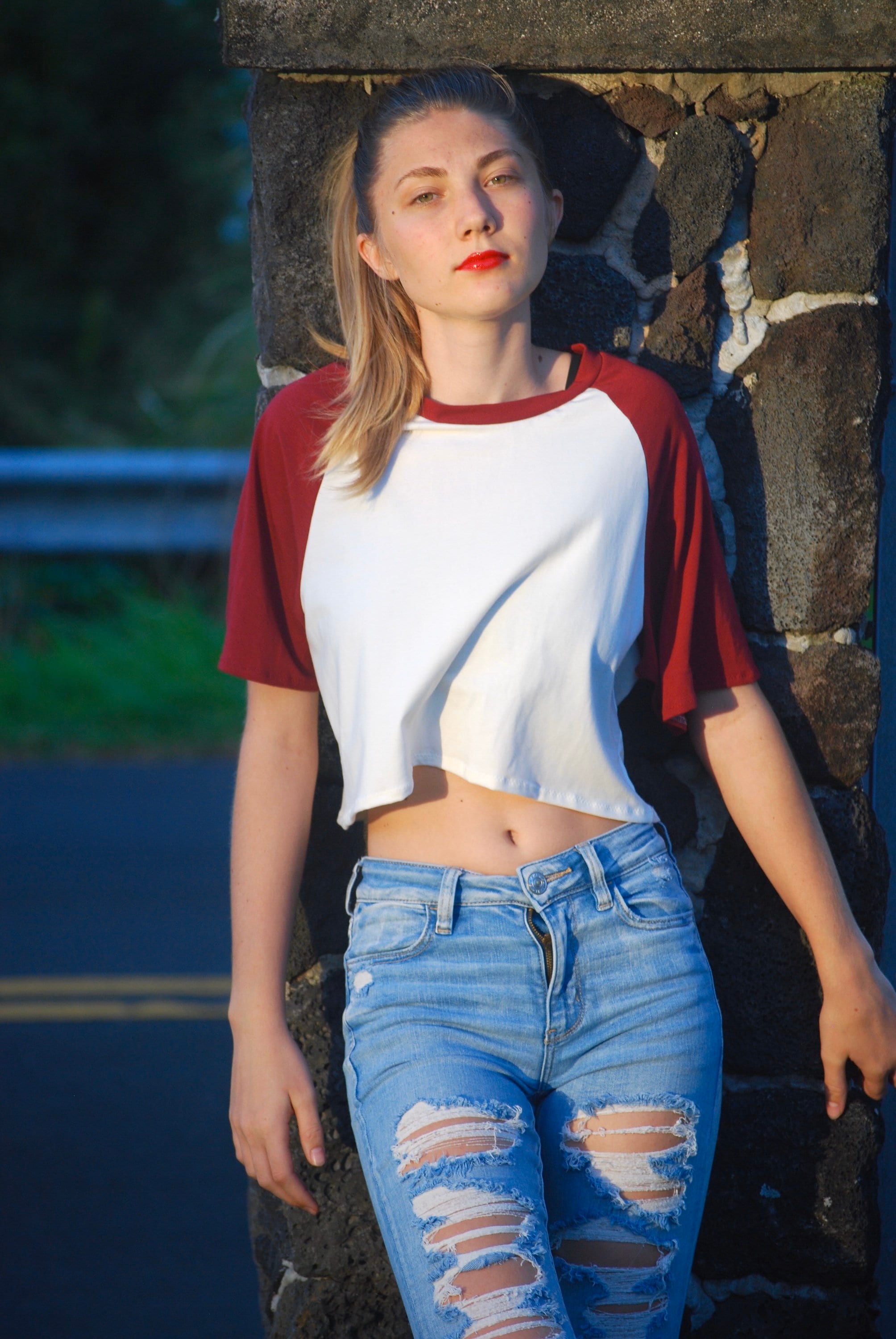 Red Short Crop Clothing White - Made Top 15 Available Custom Etsy Colors Organic Sleeve Raglan Sleeve