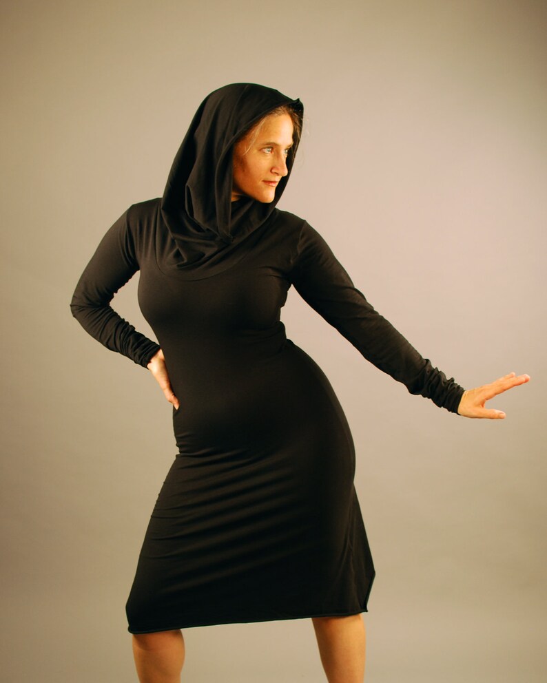 Deep Cowl Hoodie Dress Black Eco Friendly Jersey Several Colors Available Organic Clothing image 2