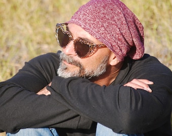 Slouchy Hat for Men - Unisex - Red Wine - Organic Cotton Hemp - Eco Friendly - Organic Clothing