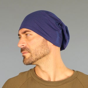 Men's Hat Unisex Hat Slouchy Beanie Navy Blue Eco Friendly Jersey Organic Clothing image 1