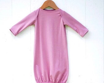Coming Home - Newborn Gown - Dusty Rose Color -Pink - Jersey - Organic Baby Gown  - Eco Friendly Clothing