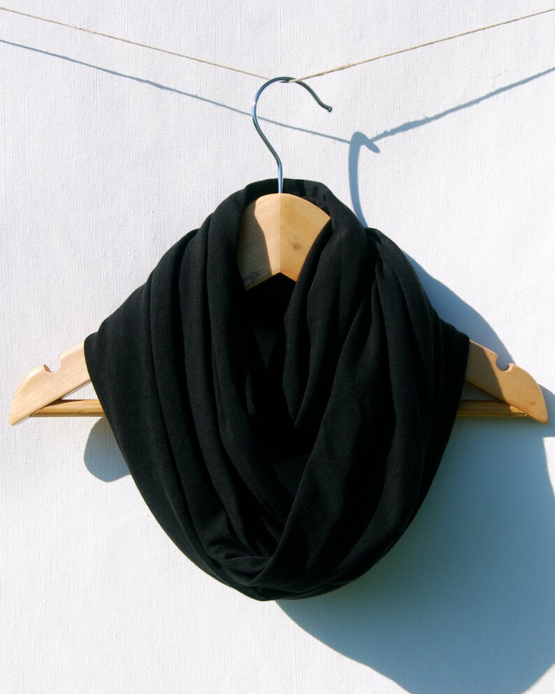 Black Infinity Scarf Circle Scarf Organic Jersey Organic Clothing Eco Friendly Jersey Scarf image 1