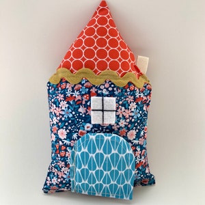 READY TO SHIP - Eco Friendly Tooth Fairy House Pillow - Organic Cotton with Organic Ric Rac Trim - One of a Kind