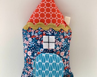 READY TO SHIP - Eco Friendly Tooth Fairy House Pillow - Organic Cotton with Organic Ric Rac Trim - One of a Kind