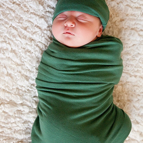 Organic Baby Swaddling Blanket and Knot Hat Set Emerald Etsy