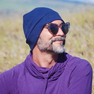 Beanie Hat - Unisex - Navy Blue - Organic Cotton Thermal - Waffle Knit -  Eco Friendly - One Size