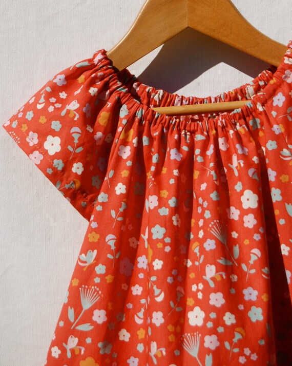 SoulRole Sale Organic Cotton Dress for Girls Hawaiian Floral Print Peasant Dress Eco Friendly Organic Clothing