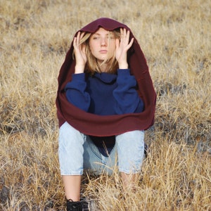 Infinity Scarf Garnet Red Organic Cotton Waffle Knit Thermal Circle Scarf Chunky Cowl Hood Organic Clothing image 5