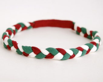 SALE Holiday Headband - Green Red White - Eco Friendly Braided Headband - Organic Clothing