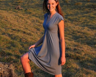 Women's Dress - Cap Sleeve - Bridesmaid Dress - Cross-Over Front - Organic Clothing - Eco Friendly