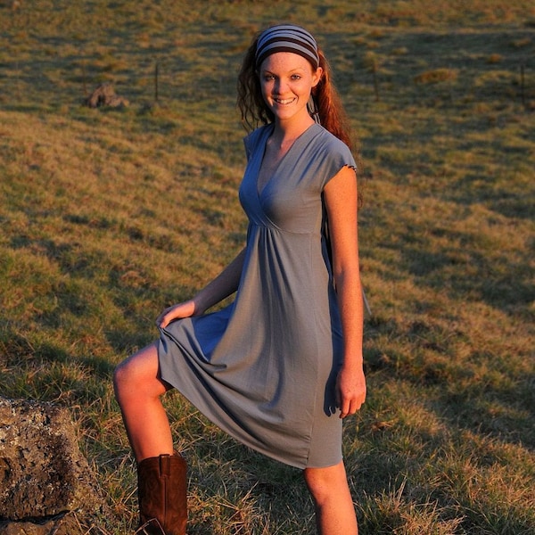 Women's Dress - Cap Sleeve - Bridesmaid Dress - Cross-Over Front - Organic Clothing - Eco Friendly
