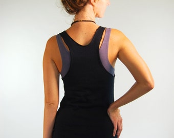 Yoga Layering Racerback Tank Top for Women - Black Hemp Organic Cotton Jersey -  Organic Clothing