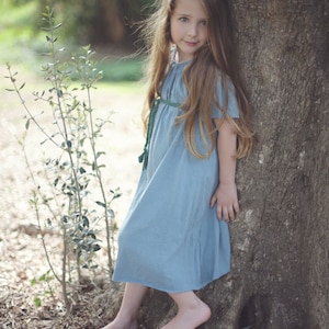 Flower Girl Peasant Dress Girls Dress Organic Clothing Eco Friendly Pale Blue Several Colors image 1