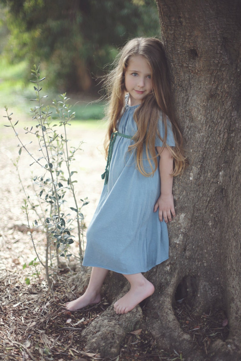 Flower Girl Peasant Dress Girls Dress Organic Clothing Eco Friendly Pale Blue Several Colors image 1