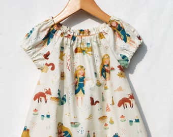 First Birthday Eco Friendly - Organic Peasant Dress for Girls - Woodland Print - Organic Clothing - Flower Girl