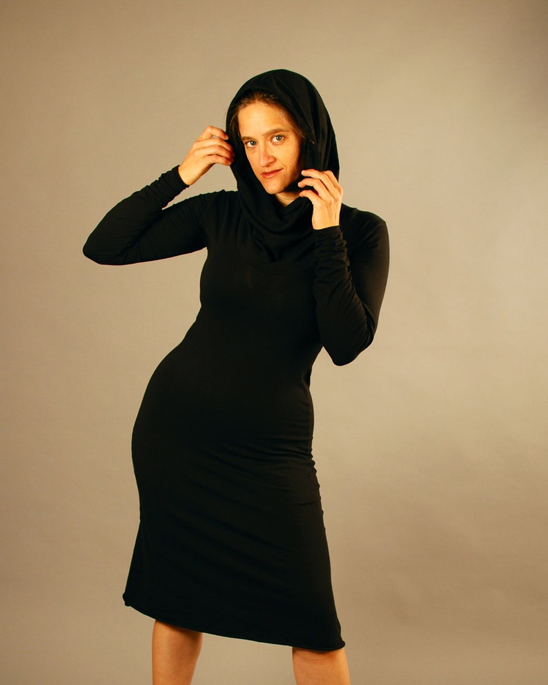 Deep Cowl Hoodie Dress Black Eco Friendly Jersey Several Colors Available Organic Clothing image 1