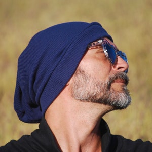 Slouchy Unisex Hat Men's and Womens Hat Navy Blue USA Organic Cotton Thermal Organic Clothing image 5