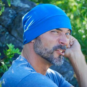 Men's Beanie Hat Unisex New Blue Organic Cotton Soy Spandex Jersey Eco Friendly Several Colors image 2
