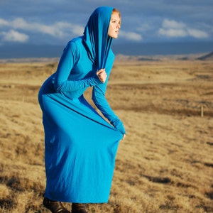 Maxi Dress -  Oversized Cowl Hoodie - Full Length Dress - Organic Clothing - Eco Friendly - Several Colors