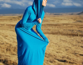 Maxi Dress -  Oversized Cowl Hoodie - Full Length Dress - Organic Clothing - Eco Friendly - Several Colors