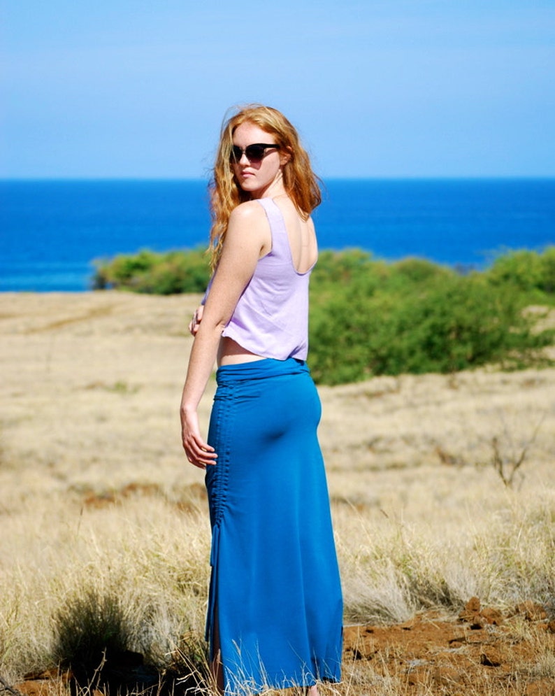 Eco Friendly Maxi Skirt with Side Slits Adjustable Ruched Side Ties Organic Clothing image 5