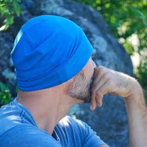 Men's Beanie Hat Unisex New Blue Organic Cotton Soy Spandex Jersey Eco Friendly Several Colors image 3