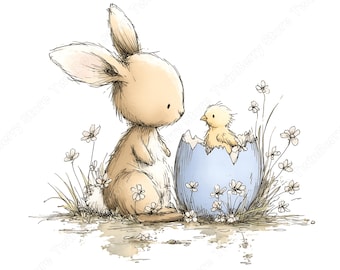 Easter Animals PNG, 22 Watercolor Quirky Bunny Hedgehog and Chick Clipart