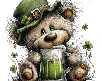 Irish Animal Clipart PNG, 26 Watercolor St Patricks Day Gingham Shamrock Set