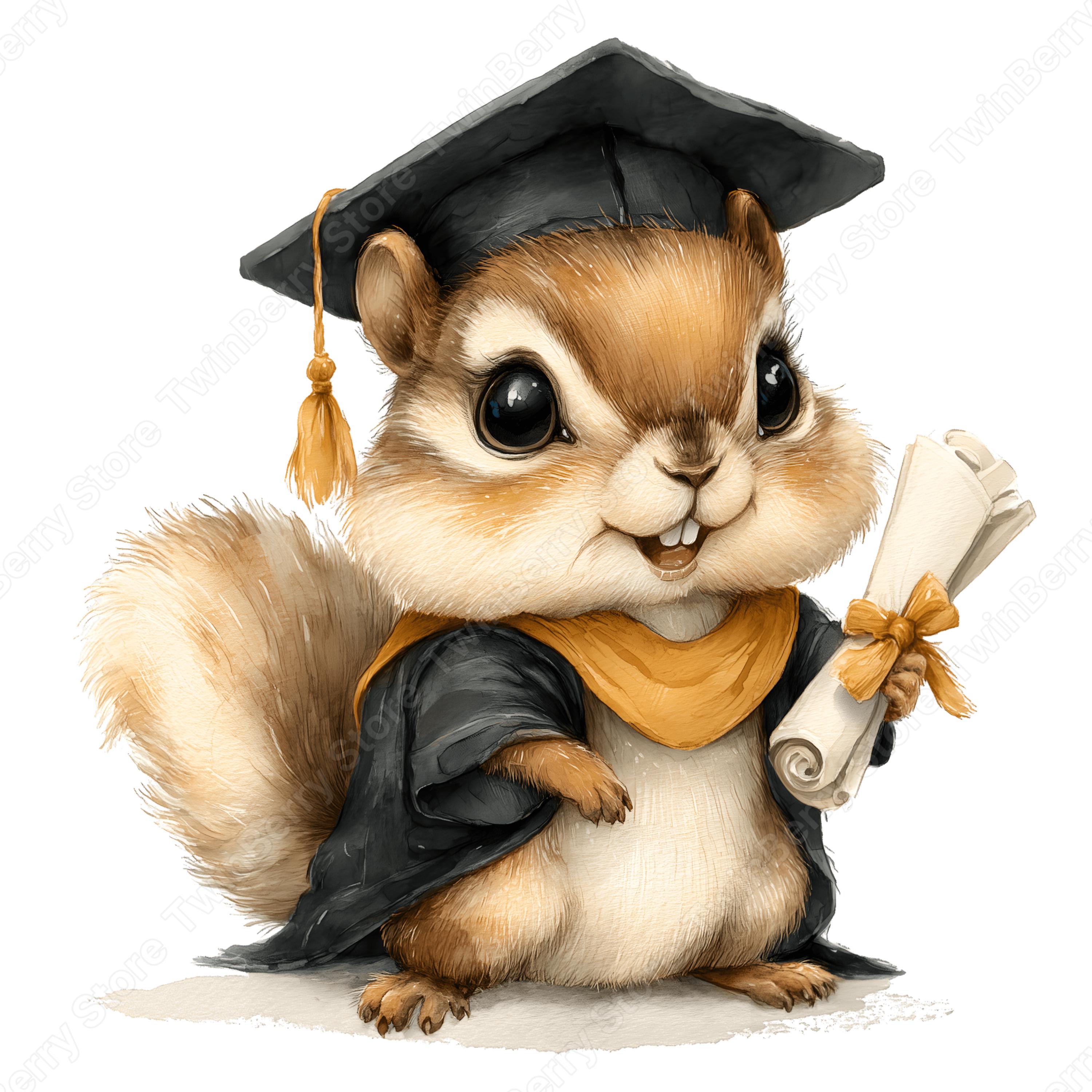 Graduation Animals PNG, 15 Watercolor Baby Animal Clipart With Cap and ...