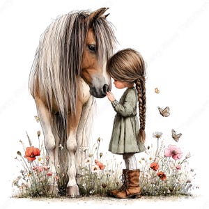 Girl and Horse JPG, 28 Watercolor Pony Clipart for Equestrian Gifts and Cards