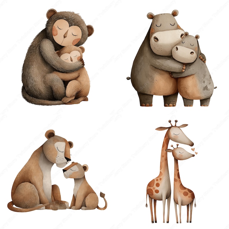 Mother and Baby Animals PNG, 35 Whimsical Clipart for Baby Shower ...