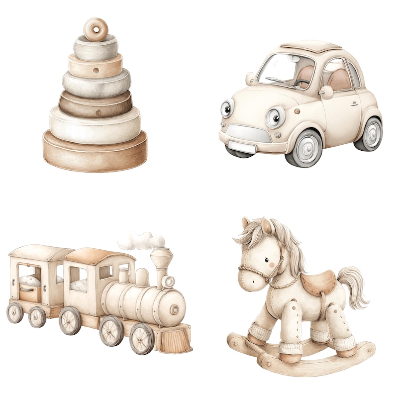 Watercolor Teddy Bear Clipart: Boho Nursery PNG Images (Digital Download - 40 PNGs) image 9