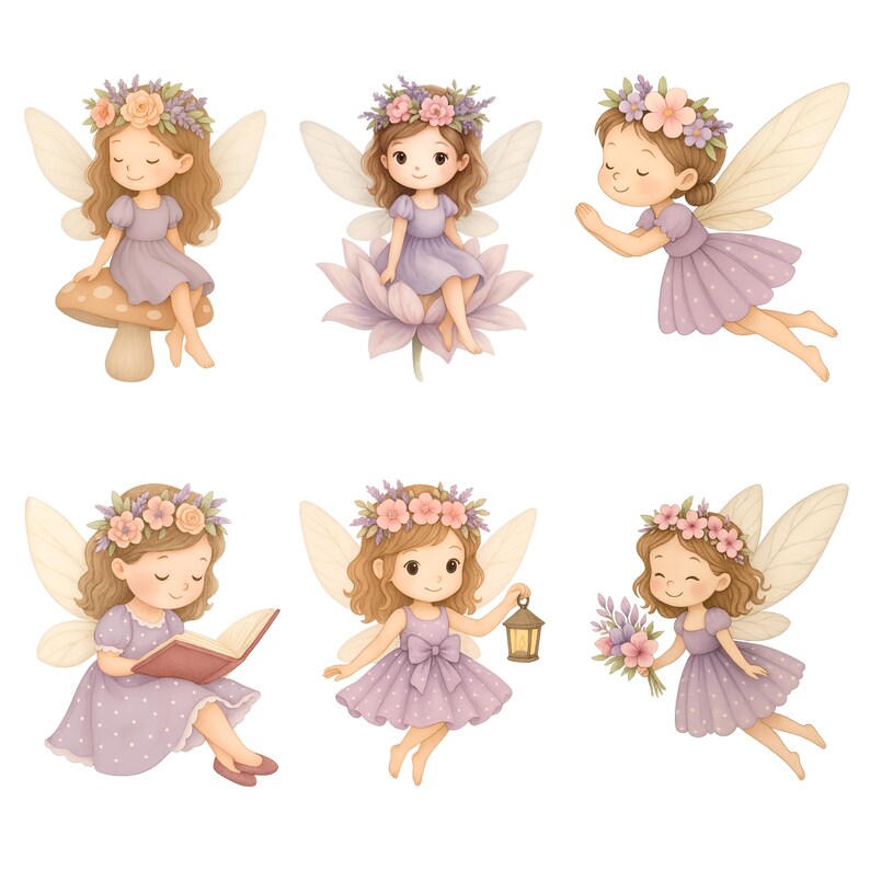 Purple Fairy Clipart PNG, 38 Watercolor Fairy Garden Woodland Animals ...