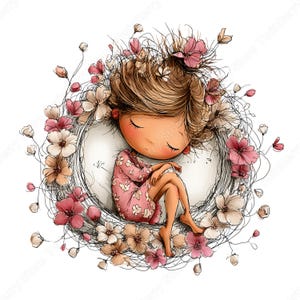 Vår Clipart PNG, 30 nyckfull flicka med blommor grafikpaket bild 11