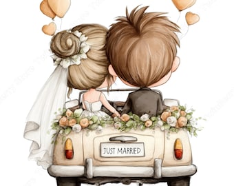 Clipart de pareja de novios chibi, gráficos de novios (descarga digital JPG)