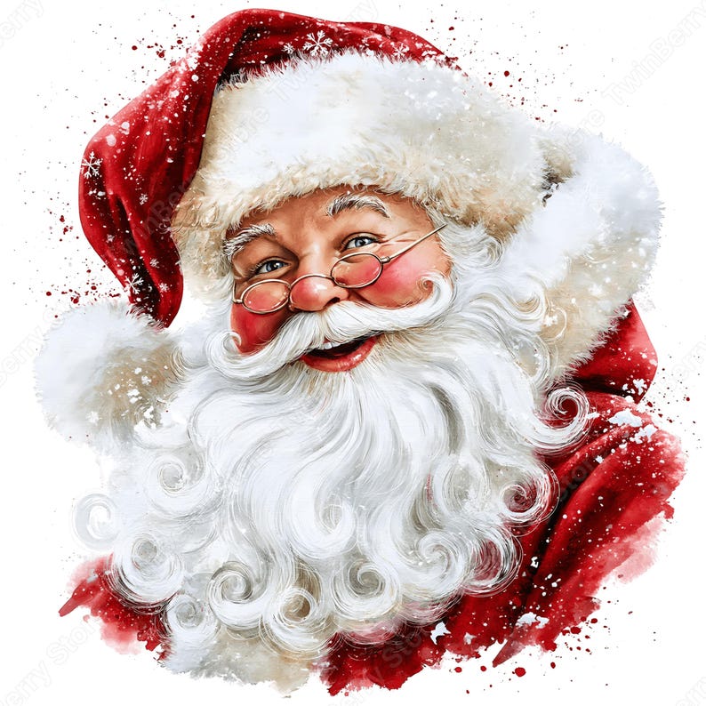Santa Clipart PNG, 26 Vintage Watercolor Santa Claus Graphics, Traditional Father Christmas Portraits for Cards & Sublimation image 1