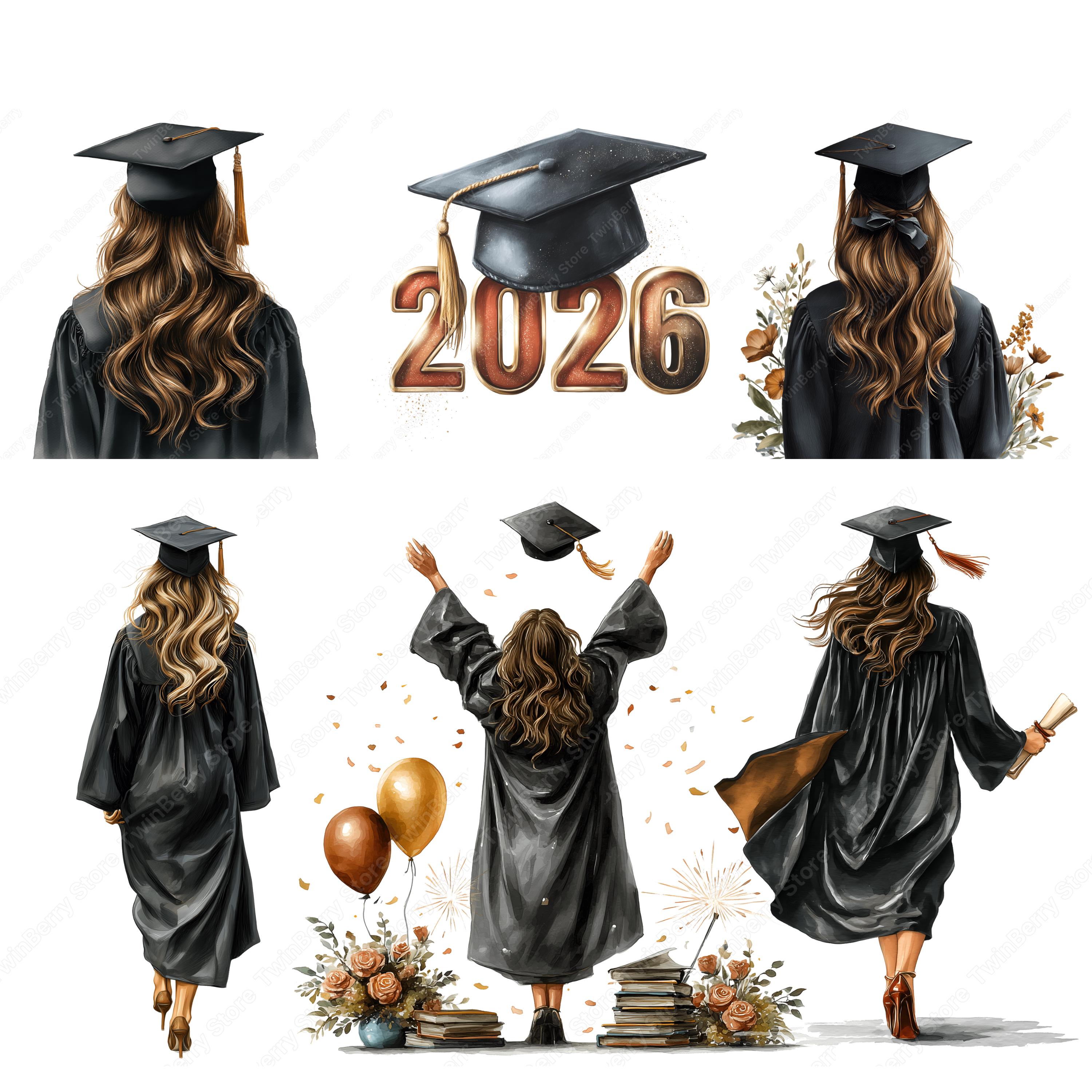 Graduation PNG, 34 Watercolor Clipart With Cap Diploma Flowers and ...
