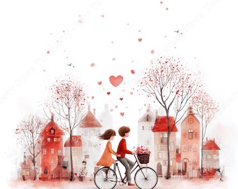 Valentine Couple Clipart JPG, 25 Romantic Scene Illustrations Love Story Graphics