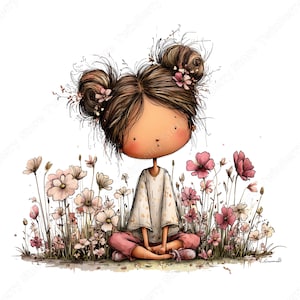Vår Clipart PNG, 30 nyckfull flicka med blommor grafikpaket bild 8