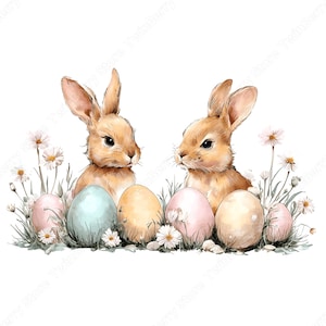 Osterkarte, 24 Aquarell Osterhase und Ei Clipart für Karten