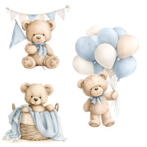 Clipart aquarel teddybeer: blauwe babyknuffels png-set (digitale download 31 png's) afbeelding 4