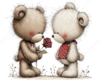 26 Teddy Bear Valentine's Day Clipart PNG, Love Graphics Bundle, Whimsical Hearts, Digital Download
