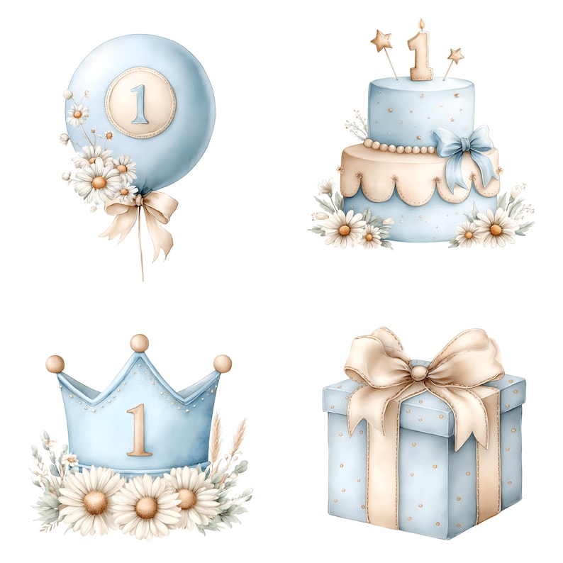 First Birthday Boy PNG, 38 Watercolor Teddy Bear Clipart With Blue ...