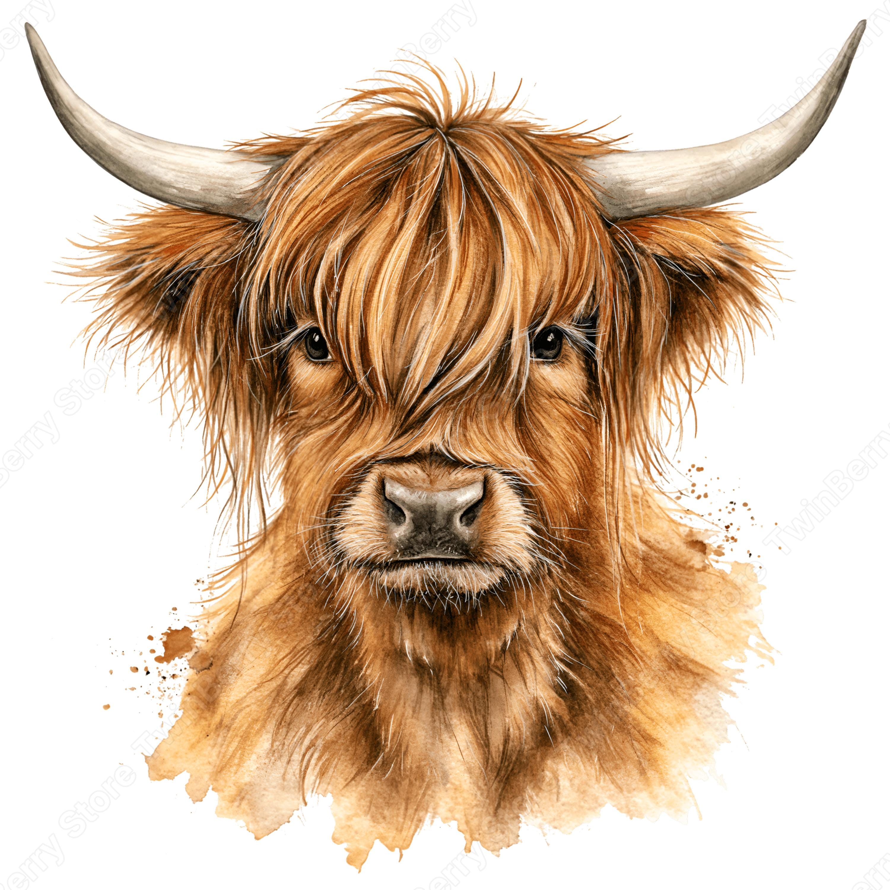 Highland Cow PNG Clipart, 23 Watercolor Highland Cow Portraits for ...