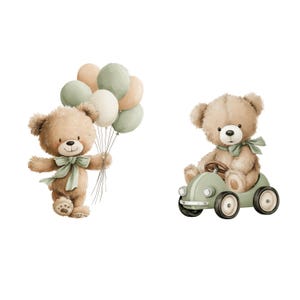 Teddy Bear Clipart PNG, 34 Sage Green Baby Boy Nursery Graphics Bundle ...